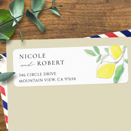 Lemons and Leaves Watercolor Return Address Label