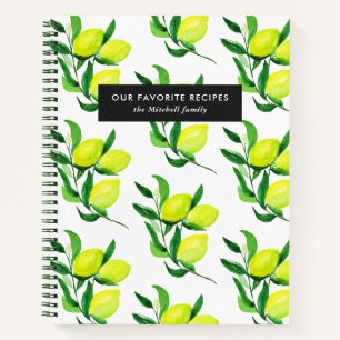 Lemons and Leaves White Family Recipes Notebook