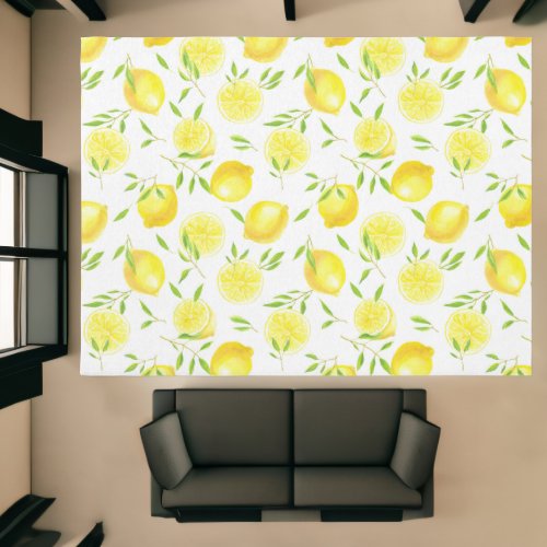 Lemons and leaves wrapping paper rug