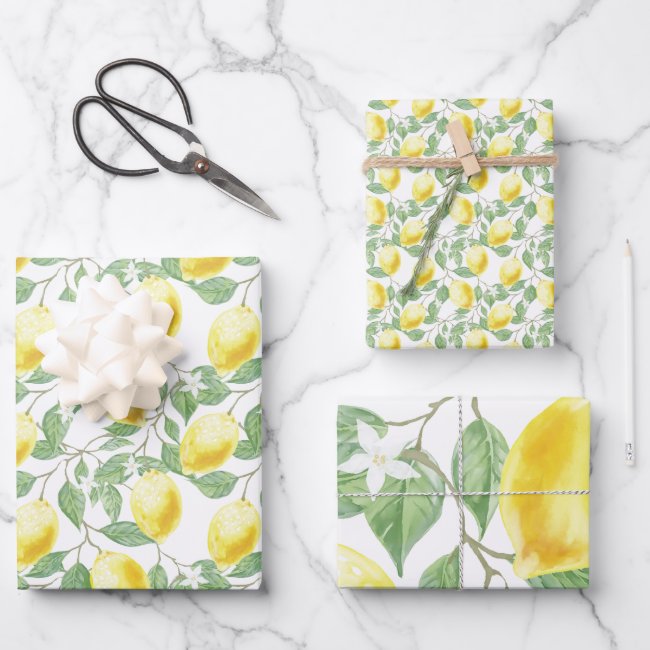 Lemons and Leaves Wrapping Paper Sets