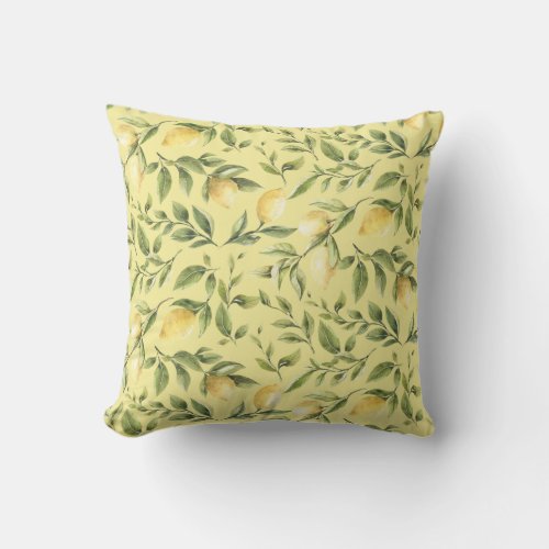 Lemons and Leaves  Yellow  Throw Pillow