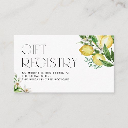 Lemons and Lemon Blossoms Baby Shower Registry Enclosure Card