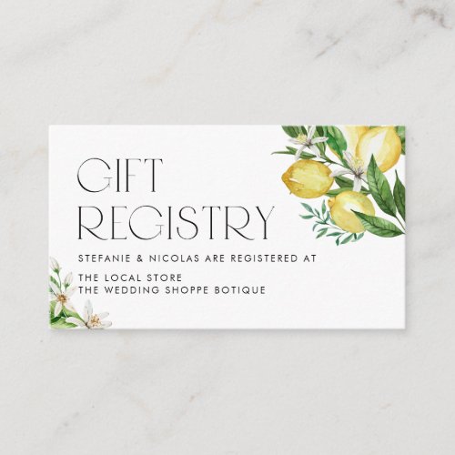 Lemons and Lemon Blossoms Wedding Gift Registry Enclosure Card