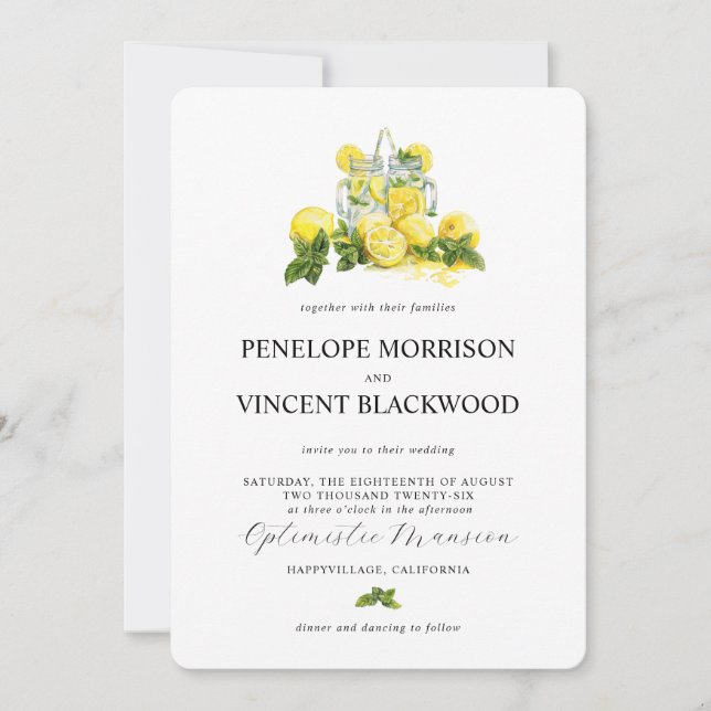 Lemons and Lemonade Wedding Invitation (Front)