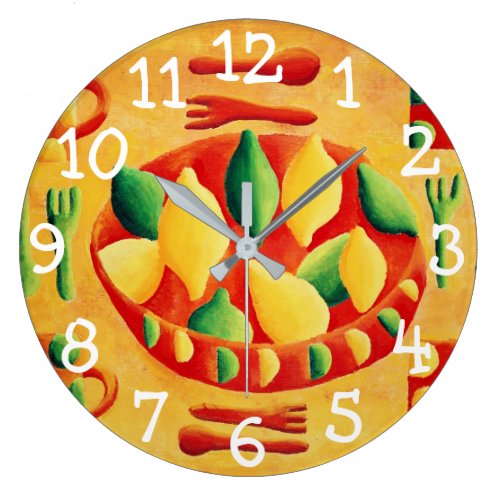 Lemons and Limes Painting Large Clock