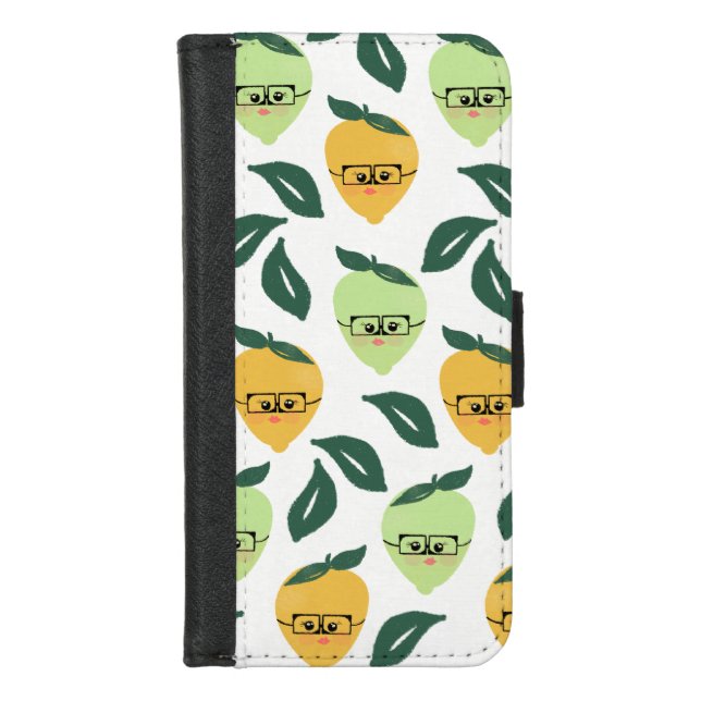 Lemons and Limes with Attitudes Pattern iPhone Wallet Case (Front)