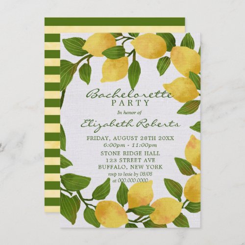 Lemons and Linen Watercolor Bachelorette Party  In Invitation