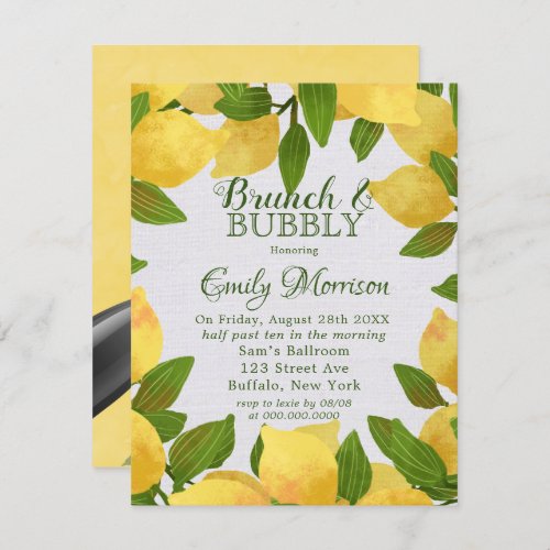 Lemons and Linen Watercolor Brunch  Bubbly  Invit Invitation