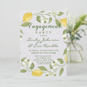 Lemons and Linen Watercolor Engagement Party Invitation