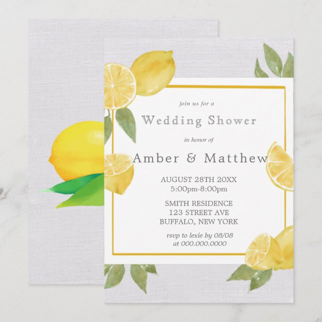 Lemons and Linen Watercolor Wedding Shower (Front/Back)