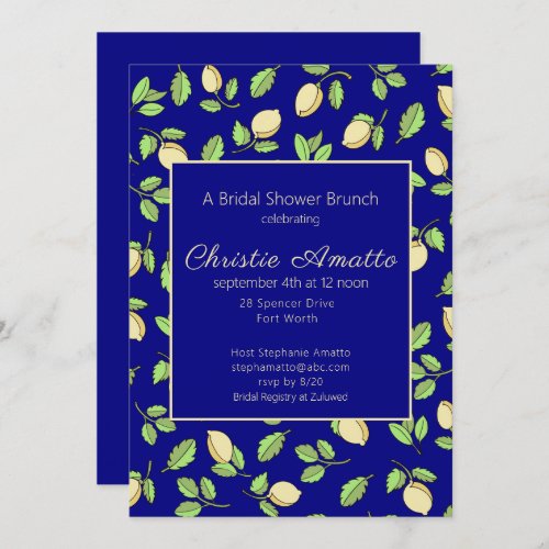 Lemons and Navy Blue Bridal Shower Invitation
