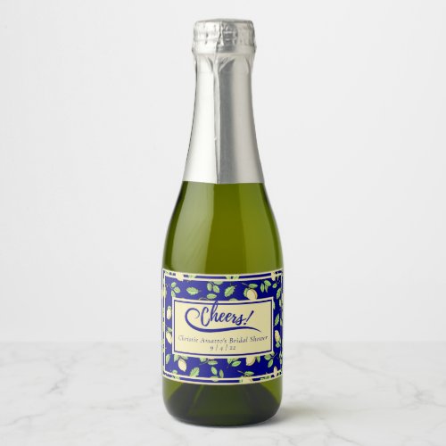 Lemons and Navy Blue Bridal Shower Sparkling Wine Label