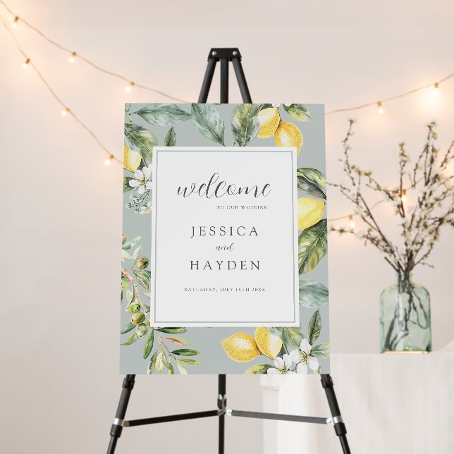 Lemons and Olives Elegant Wedding Welcome Sign (In Situ (Stand))