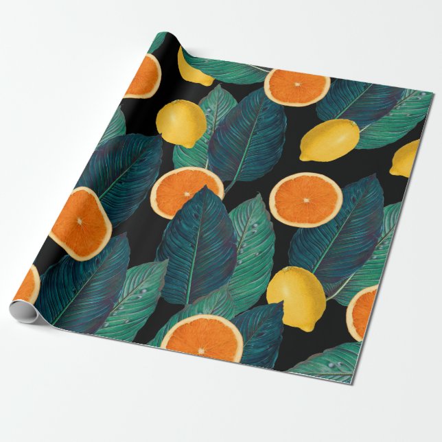 lemons and oranges black wrapping paper (Unrolled)