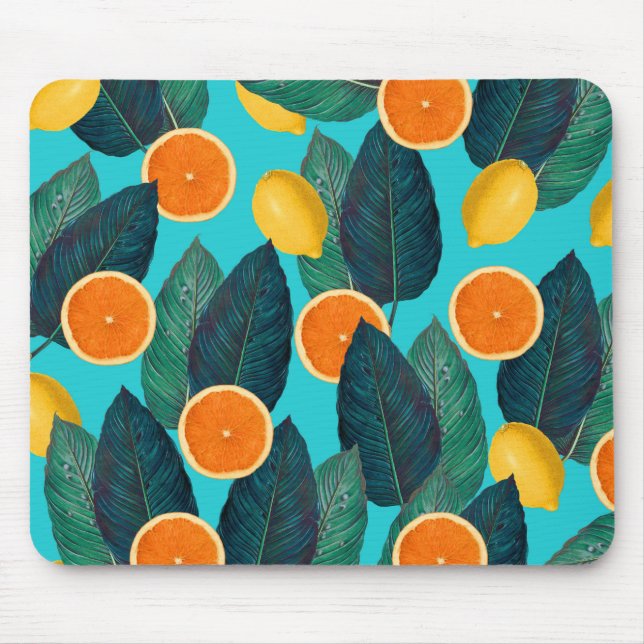 lemons and oranges teal mouse pad (Front)
