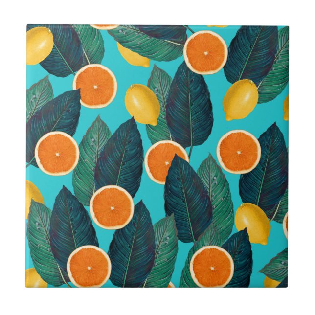 lemons and oranges teal tile (Front)