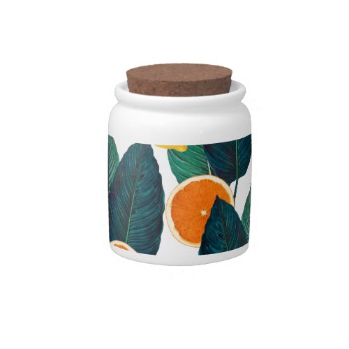 Lemons And Oranges White Candy Jar