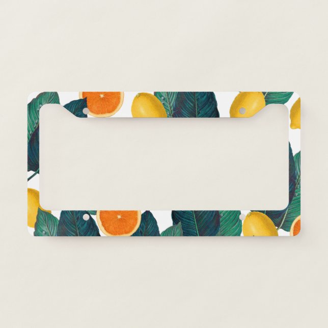 Lemons And Oranges White License Plate Frame (Front)