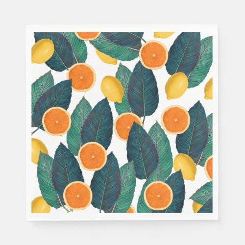 Lemons And Oranges White Paper Napkins