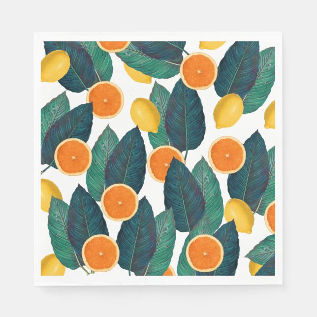 Lemons And Oranges White Paper Napkins (Front)