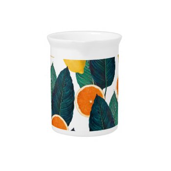 Lemons And Oranges White Pitcher by EveyArtStore at Zazzle