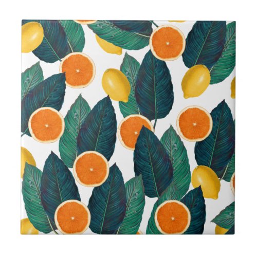 Lemons And Oranges White Tile