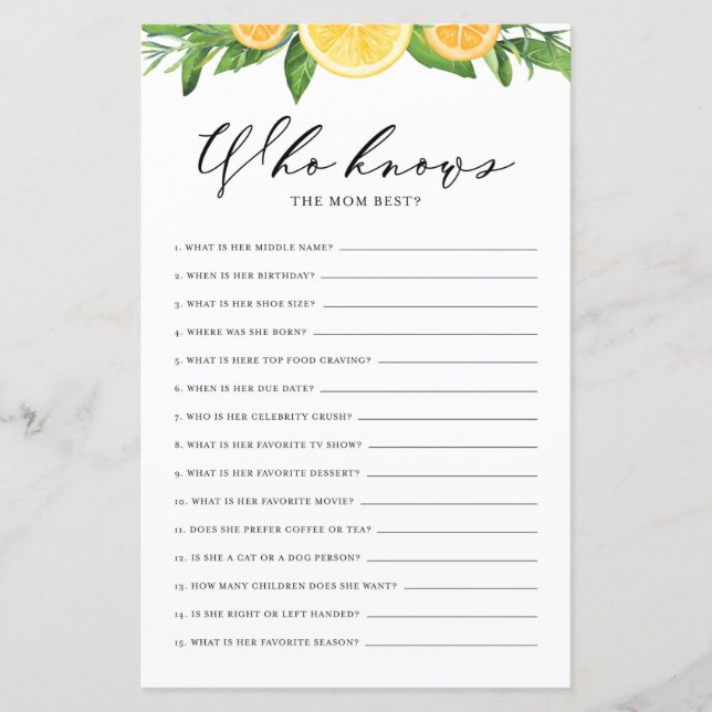Lemons and Oranges Who Knows Mom the Best Game (Front)