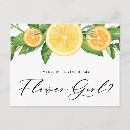 Lemons and Oranges Will You Be My Flower Girl Postcard