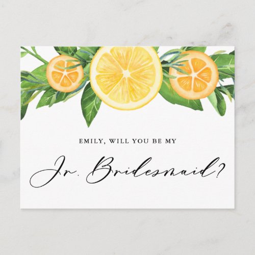 Lemons and Oranges Will You Be My Jr Bridesmaid Postcard