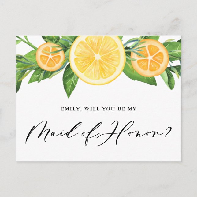 Lemons and Oranges Will You Be My Maid of Honor Postcard (Front)