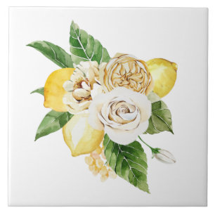 Lemons and roses bouquet ceramic tile
