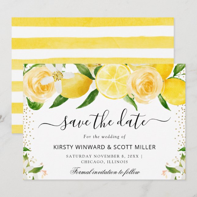 Lemons and Summer Flowers Wedding Save The Date (Front/Back)