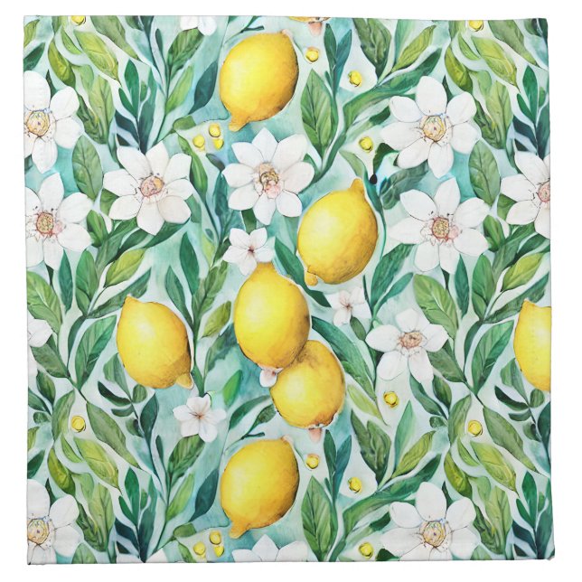 Lemons and White Flowers - French Country Decor Cloth Napkin (Front)