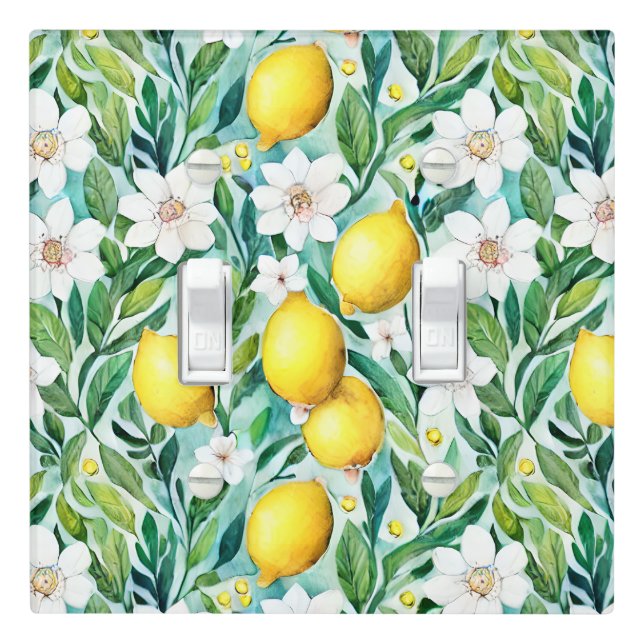 Lemons and White Flowers - French Country Decor Light Switch Cover (In Situ)
