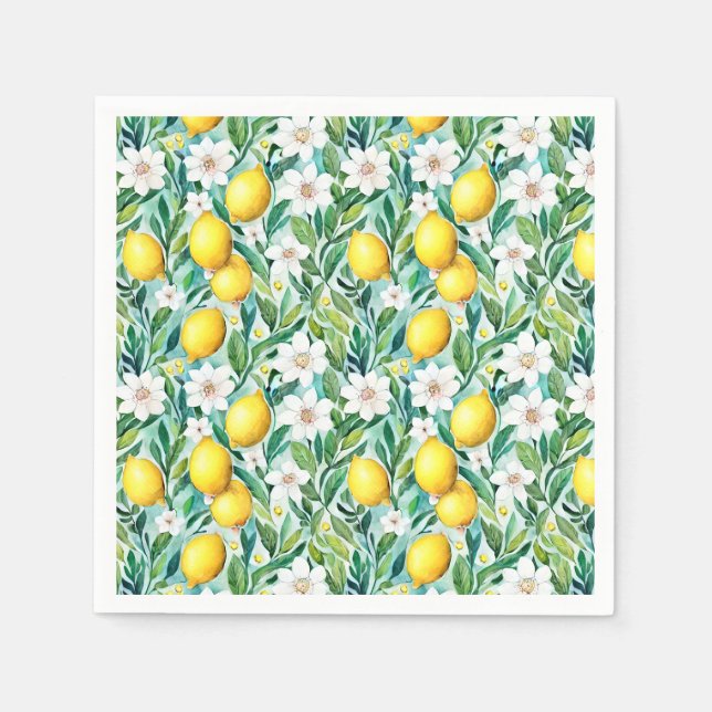 Lemons and White Flowers - French Country Decor Napkins (Front)