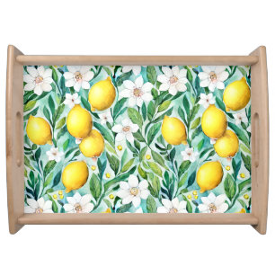 Lemons and White Flowers - French Country Decor Serving Tray