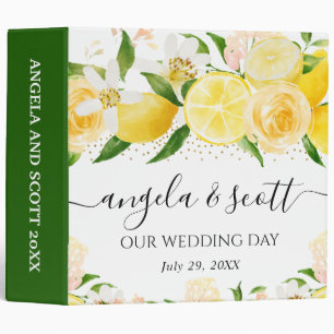 Lemons and White Flowers Wedding Photo Album 3 Ring Binder