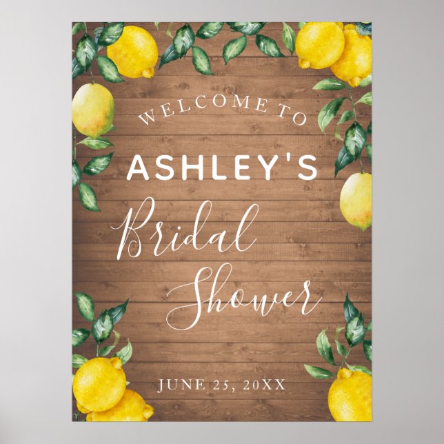 Lemons and wood rustic Bridal Shower welcome sign (Front)