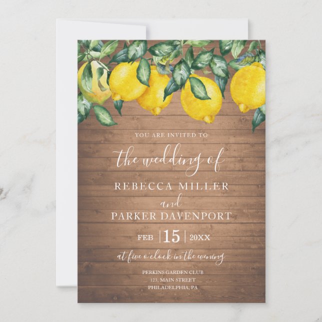 Lemons and Wood Wedding invitation (Front)