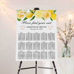 Lemons and Yellow Flowers Wedding Seating Chart Foam Board