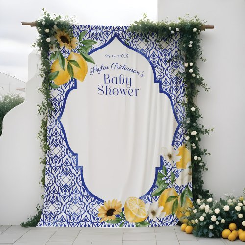 Lemons  Antique Blue Pottery Pattern Baby Shower Tapestry