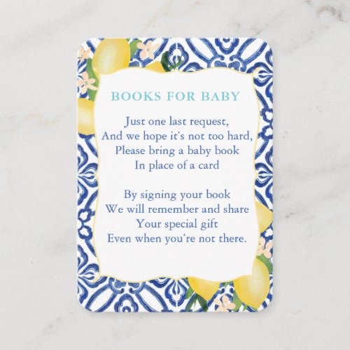 Lemons Aqua Baby Shower Bring A Book Library Enclosure Card