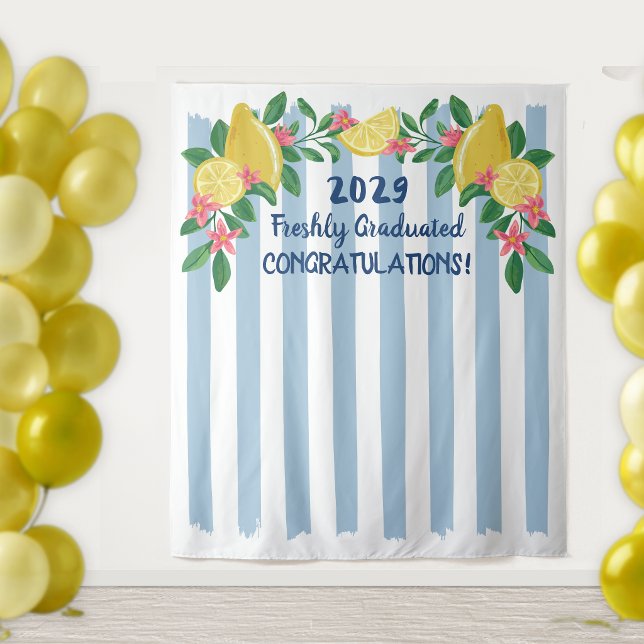 Lemons Arch Blue Stripes Freshly Graduated Tapestry (Creator Uploaded)