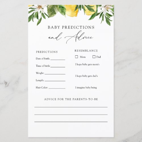 Lemons Baby Advice and Predictions Card