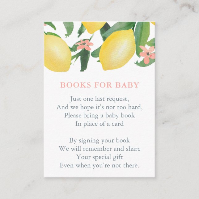 Lemons Baby Girl Bring a Book Baby Shower Enclosure Card (Front)