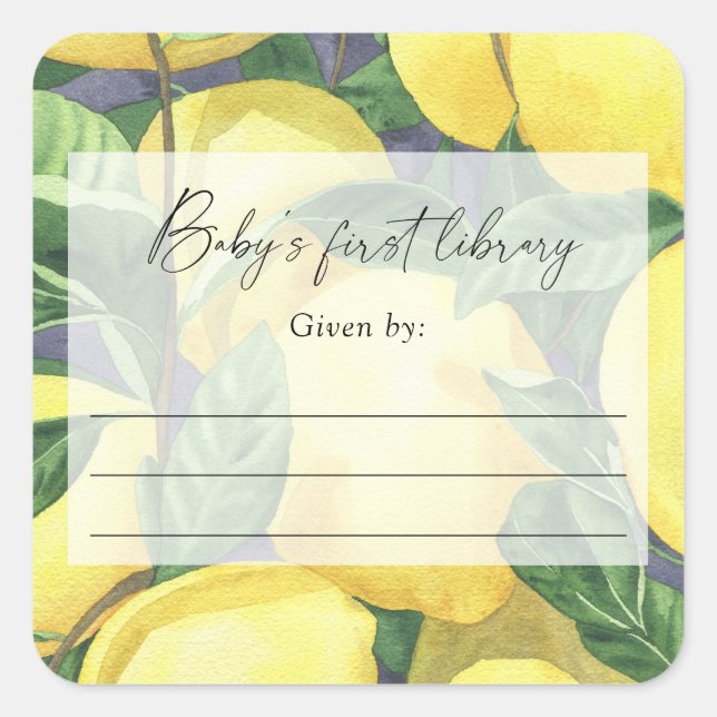 Lemons - Baby Shower bookplate, books for baby Square Sticker (Front)