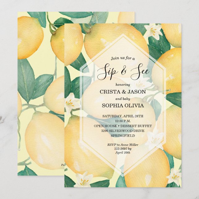 Lemons Baby Shower Invitations (Front/Back)