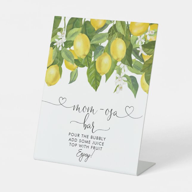 Lemons Baby Shower Mom-osa Bar Pedestal Sign (Front)
