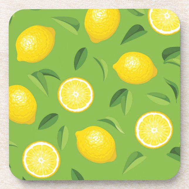 Lemons Background Pattern Beverage Coaster (Front)