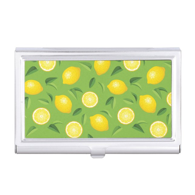 Lemons Background Pattern Business Card Holder (Front)